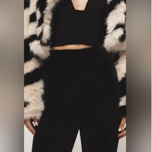 Anthropologie Chenille Ribbed Flared Trousers NWT in Black Large - Picture 2 of 15